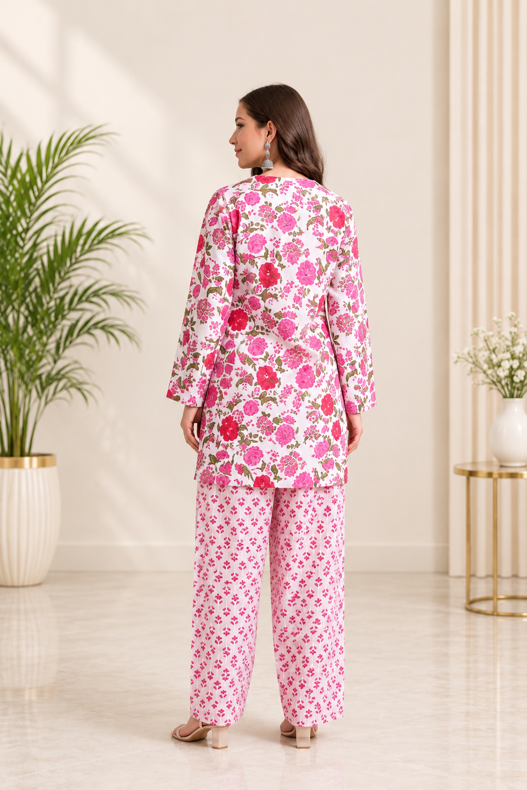 KB Ethnic Premium Cotton Embroidered Co-ord Set - Deep Purple