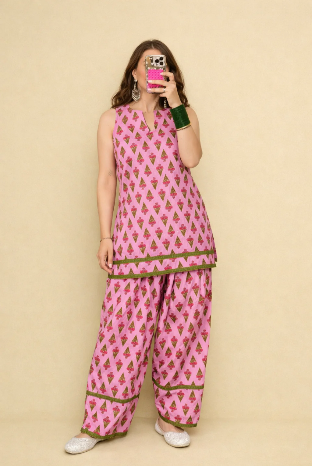 K-B Ethnic Women's Purple Bandhani Print Kurta with Palazzos Set