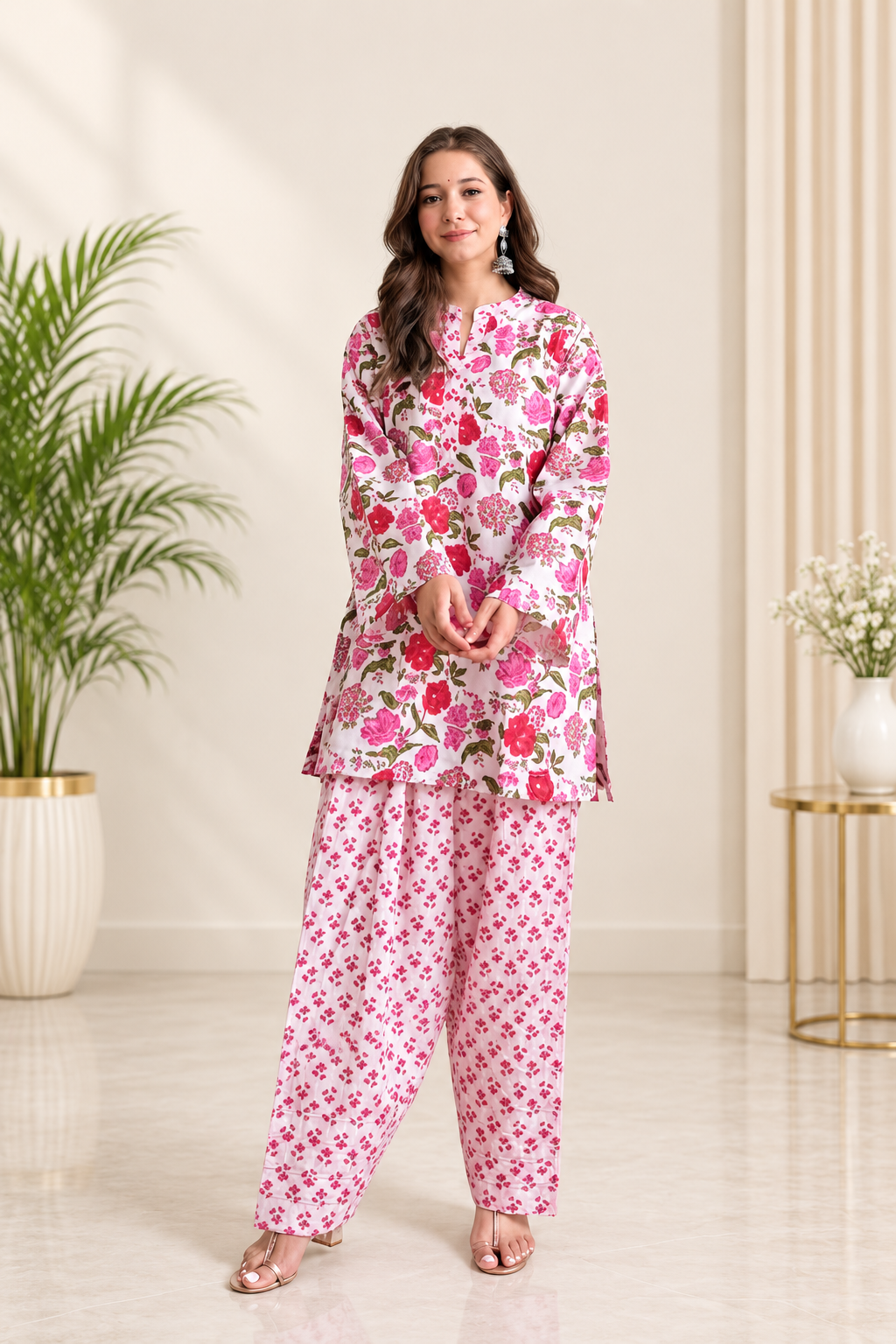 KB Ethnic Premium Cotton Embroidered Co-ord Set - Deep Purple