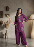 KB Ethnic Premium Cotton Embroidered Co-ord Set - Deep Purple