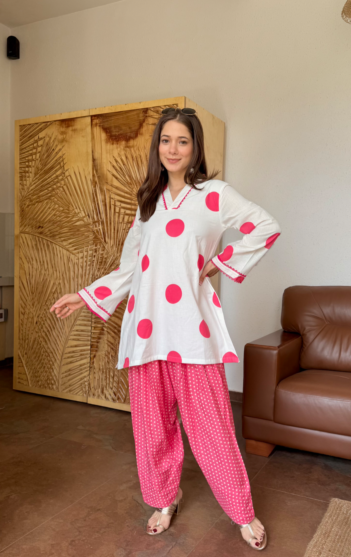 K-B Ethnic Women's Jaipuri Hand-block Print Pure Cotton Kurta with Pant Set